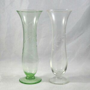 Vintage Bud Vase Set Etched Small Glass Vases Depression Ware Home Decor Gift 6"